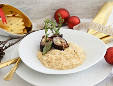 Stuffed Raclette veal rolls on Prosecco-Risotto