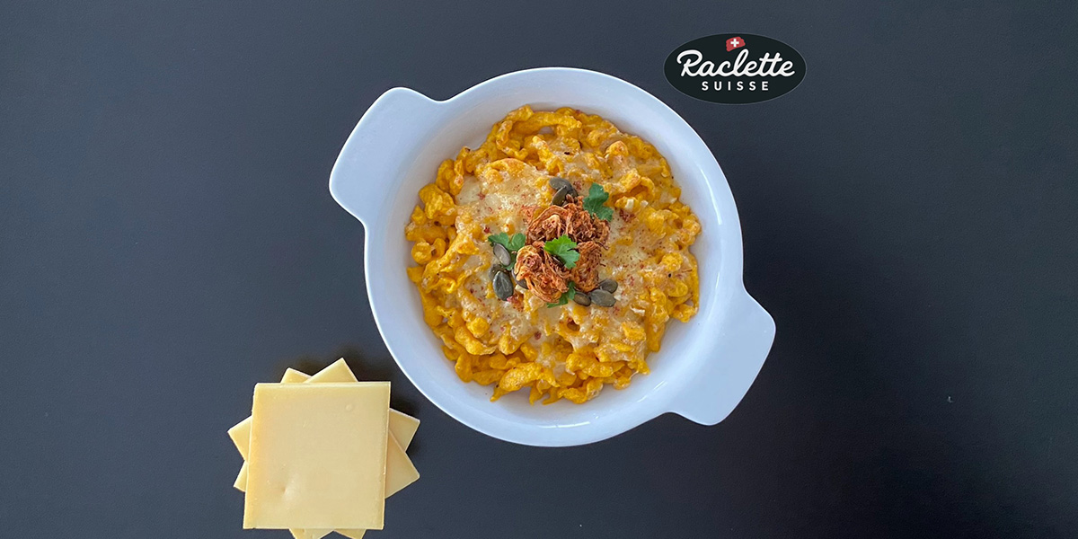 Spätzle au potimarron gratinés au fromage à raclette  