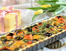 Quiche aux fleurs de légumes et fromage à raclette