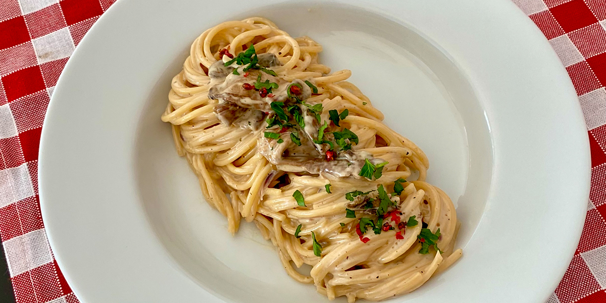 Raclette-Steinpilz Spaghetti