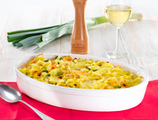 Gratin de pâtes et légumes au fromage à raclette