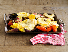 Légumes racines au four et fromage à raclette