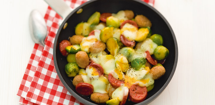 Maronen-Gnocchi mit Chorizo und Rosenkohl